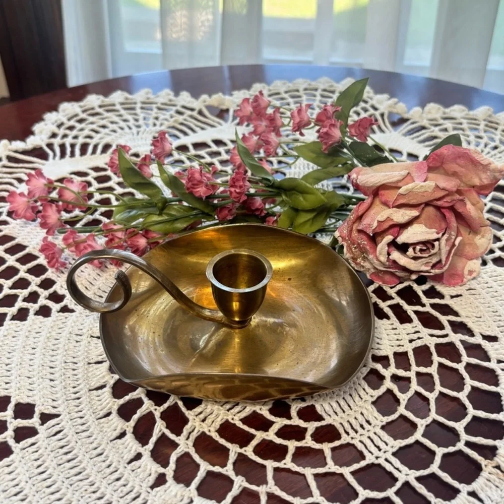 Brass Candle Holders Elegant Gold Vintage MCM Antique Boho Cottage Home Decor